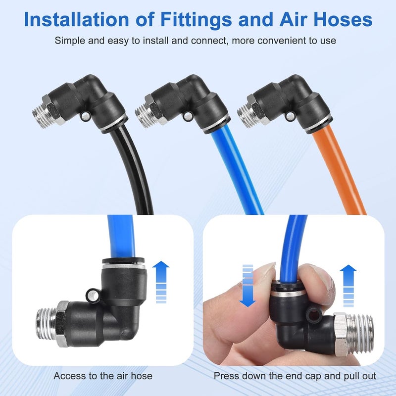 cnaodun 12 Pcs Push to Connect Fittings 3/8 Inch Tube OD x 1/4 Inch NPT Thread Pneumatic Male Straight and Elbow Quick Connect Air line fittings - Image 5